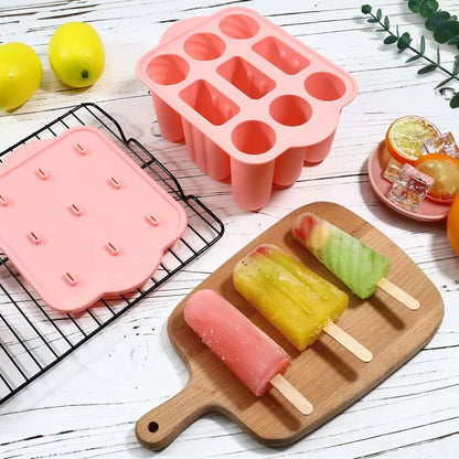 9 Cavity Silicone Ice Pop Molds, Easy-Release, BPA-Free with 50 PCS Sticks