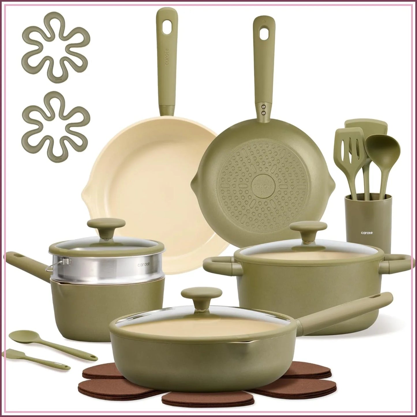 21pcs Nonstick Cookware Set, Ceramic Coating, PFAS PTFE Free, Induction Compatible