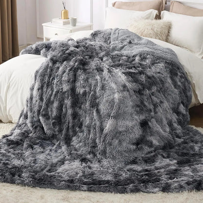 King Size Soft Fluffy Blanket for Bed, Faux Fur Fuzzy Minky Couture, Warm Winter Blanket