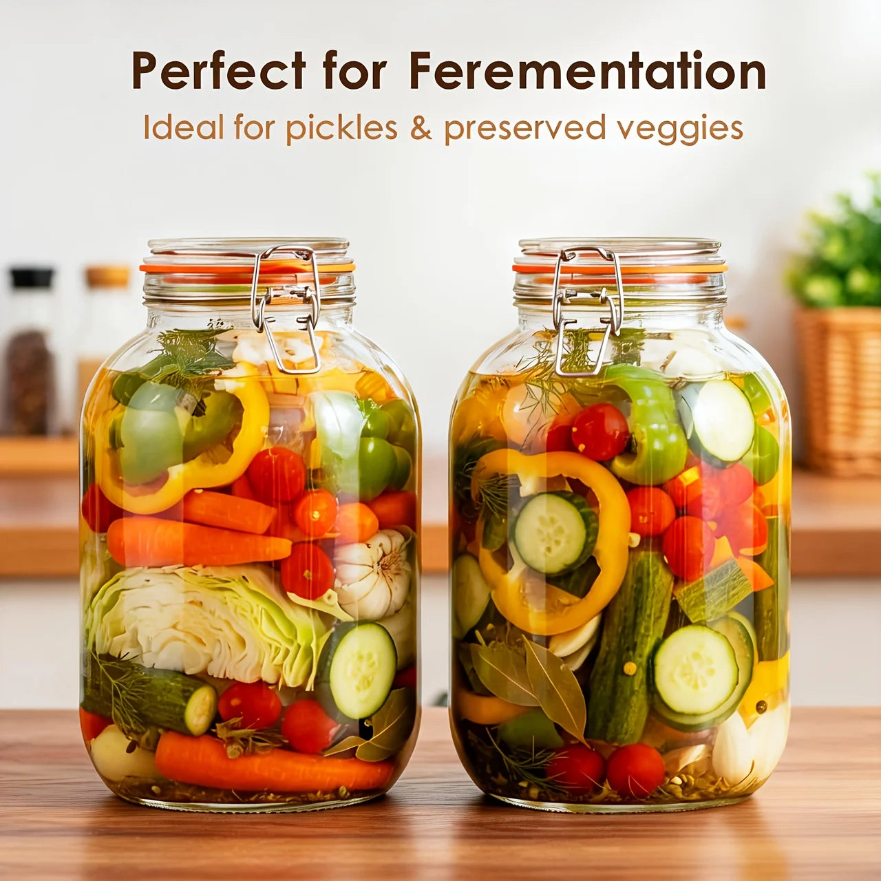 2-pack - Glass Wide-mouth Jar with Hinged Sealing Lid, 1 Gallon for Fermentation, Canning, Preserving