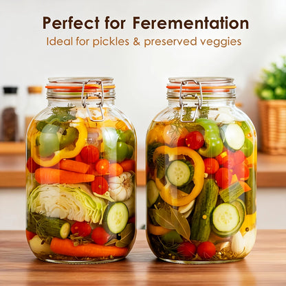 2-pack - Glass Wide-mouth Jar with Hinged Sealing Lid, 1 Gallon for Fermentation, Canning, Preserving