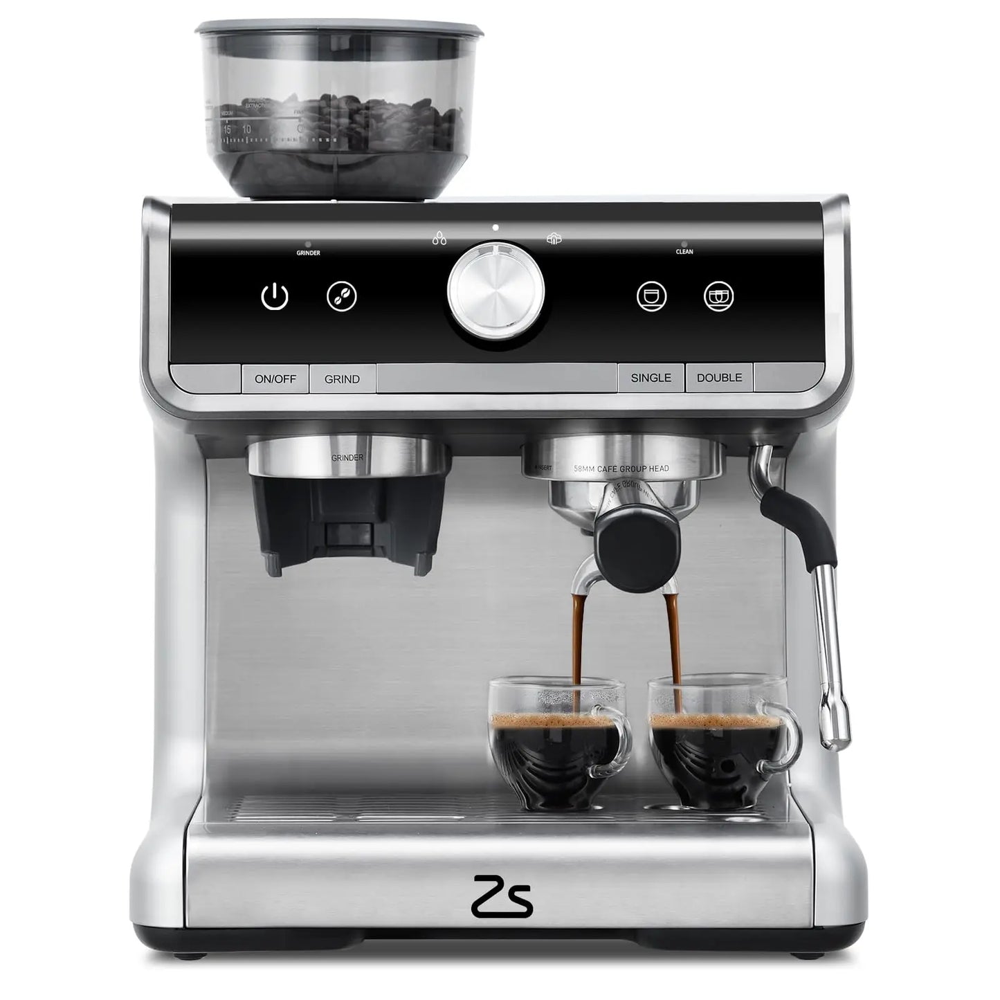 Semi-Automatic Professional Coffee Machine With Bean Grinder & Steam Wand