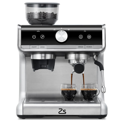 Semi-Automatic Professional Coffee Machine With Bean Grinder & Steam Wand