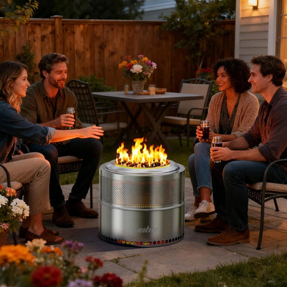 19 Inch Smokeless Fire Pit for Outdoor Wood Burning,  Portable 304, Perforated  Fireplace