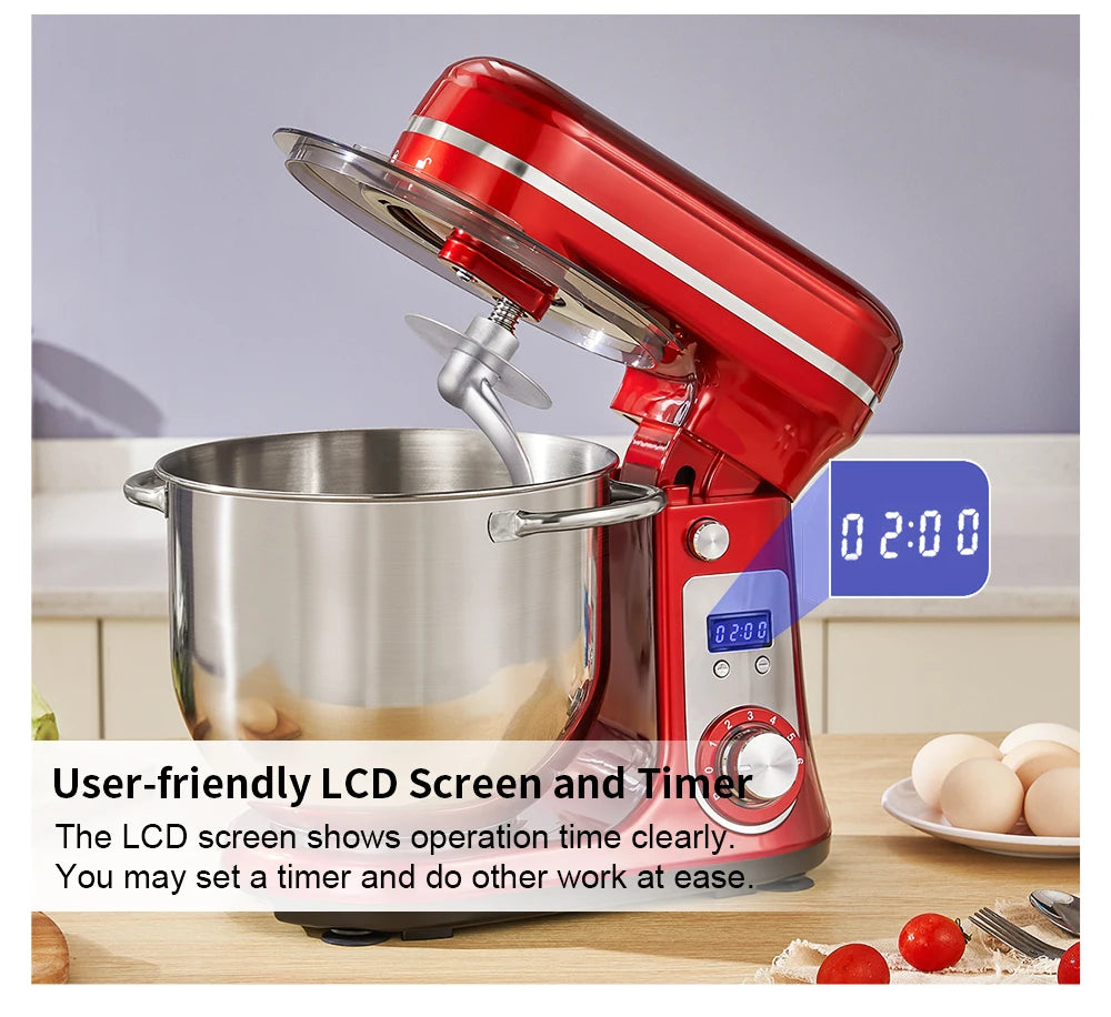 Kitchen Food Stand Mixer, Quiet Motor, Cream Egg Whisk, Whip Dough Kneader, 6-Speed, 1200 W