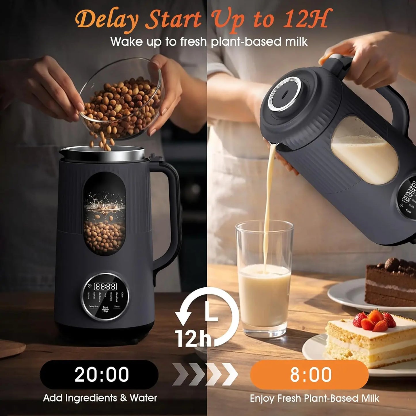 Automatic Nut Milk Maker Machine for Homemade Oat Almond Soy Plant-Based Milk Juice Milkshake