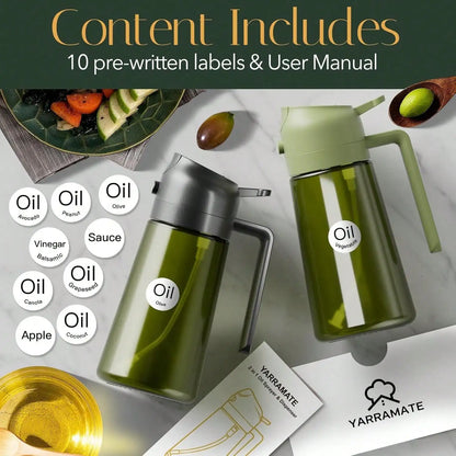 Premium Dark Glass Olive Oil Dispenser, 2 In 1 Cooking Oil Spray Bottle Mister