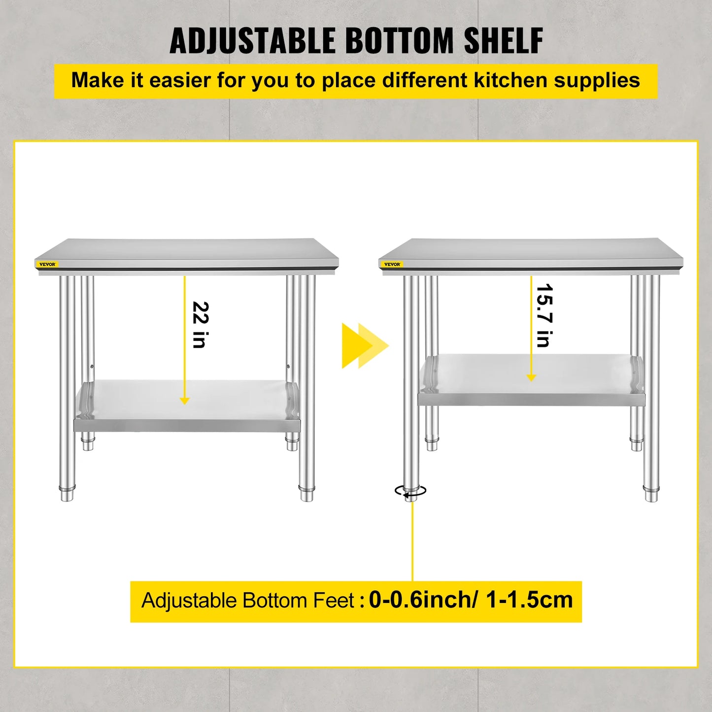 Kitchen Work Table for Commercial Catering, Garage, Restaurant with Undershelf, Stainless Steel