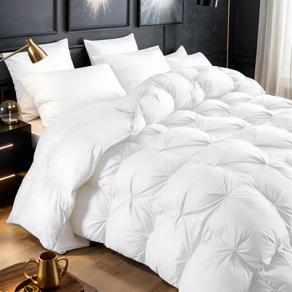 Opulent Pinch-Pleated Goose Down Duvet, Suitable for All Seasons, 100% Cotton Fabric