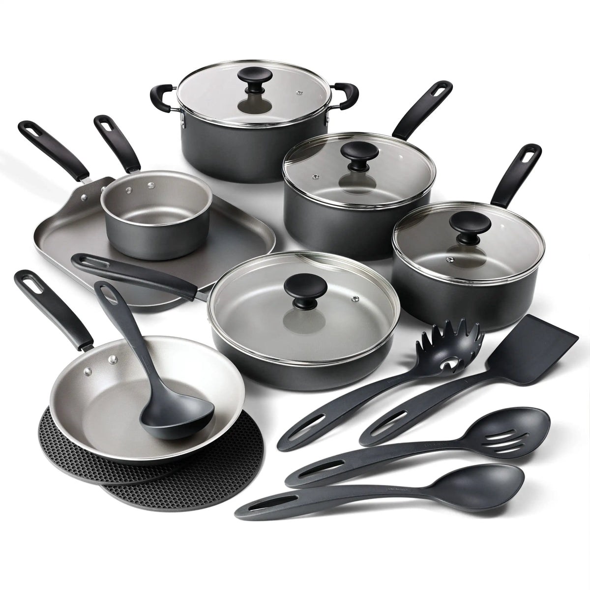 18-Piece Nonstick Cookware Set, Asphalt