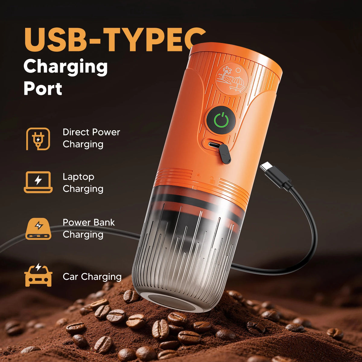 Portable Electric Coffee Bean Grinder, Ceramic Core, Adjustable and Rechargeable