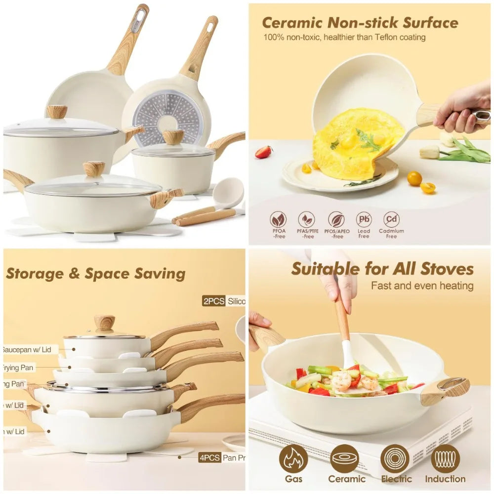 Ceramic Nonstick 14 Piece Induction Cookware Sets, Pots and Pans Set