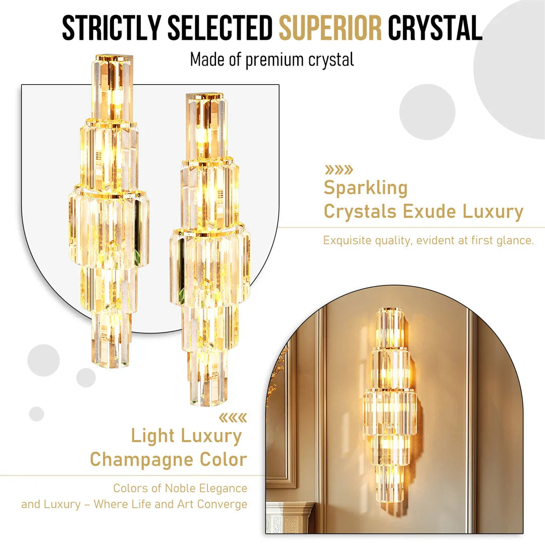 Modern Crystal Wall Lamp, 3-Layer Crystal Sconce