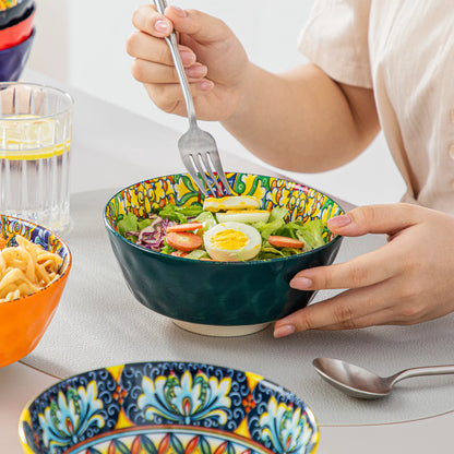 24 PCS Ceramic Dinnerware Set, Porcelain Bohemian Style with Dinner/Dessert Plate/Cereal/Pasta Bowl For 6