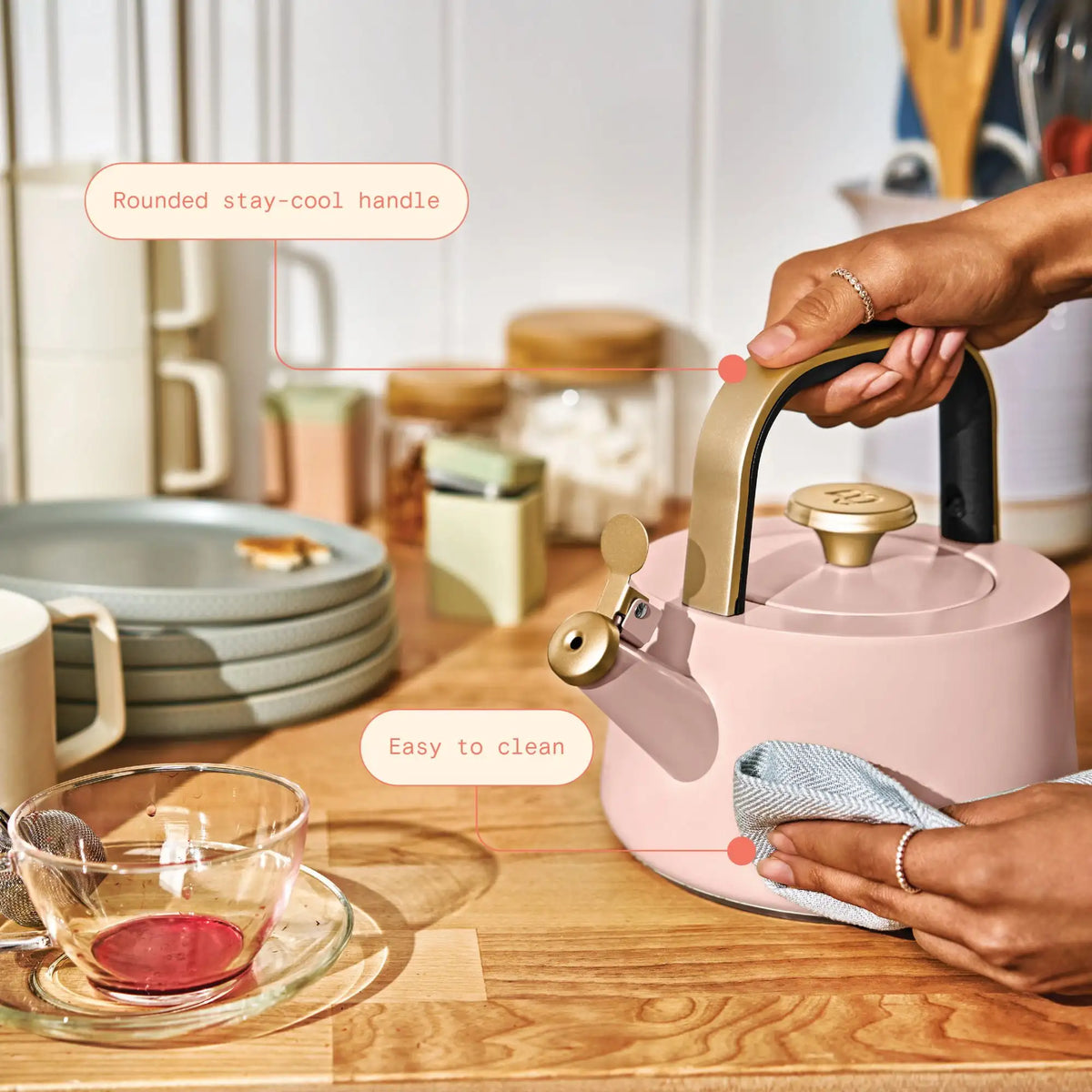 Beautiful 1.8L Ceramic Non-Stick Stovetop Tea Kettle, Sage Green by Drew Barrymore