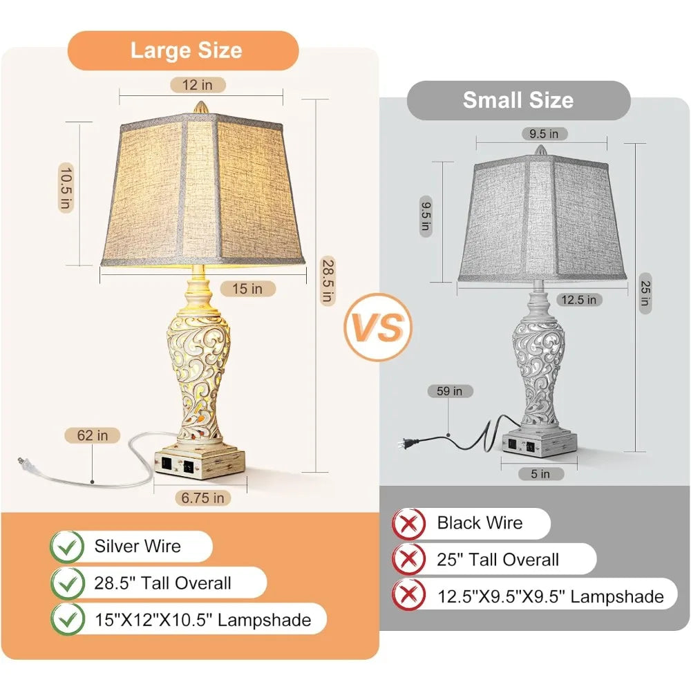 28.5" Table Lamps Set of 2 with Fabric Shades for Bedroom and Living Room with USB