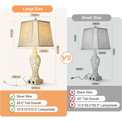 28.5" Table Lamps Set of 2 with Fabric Shades for Bedroom and Living Room with USB