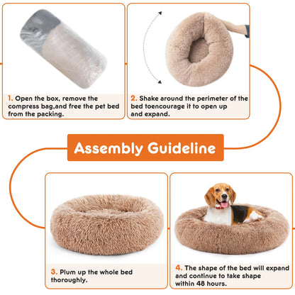 Calming Dog Bed for Medium to Large Dogs, Washable Anti-Slip Round