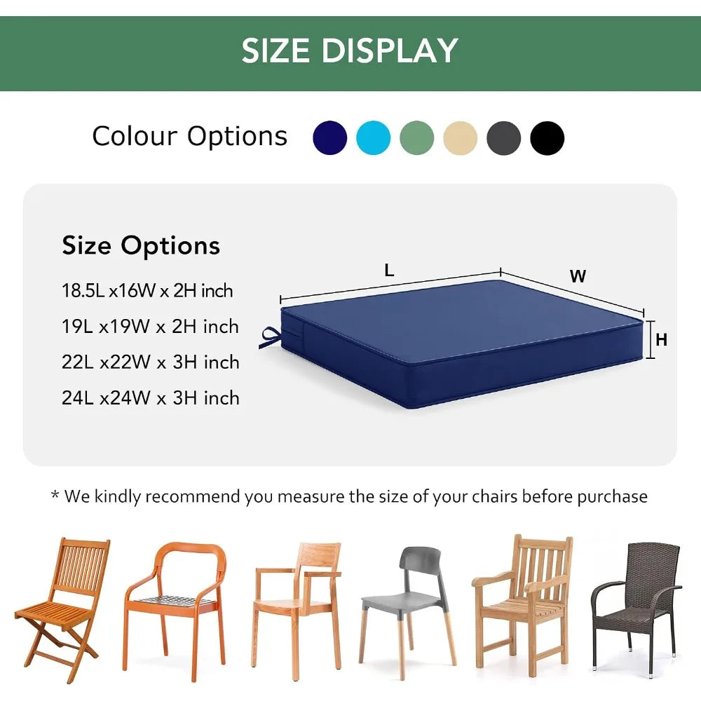 6-Pack Waterproof Patio Chair Cushions, 19x19x2 Inch, Fade Resistant, with Ties & Hidden Zipper, Navy
