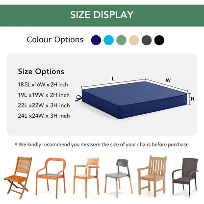 6-Pack Waterproof Patio Chair Cushions, 19x19x2 Inch, Fade Resistant, with Ties & Hidden Zipper, Navy
