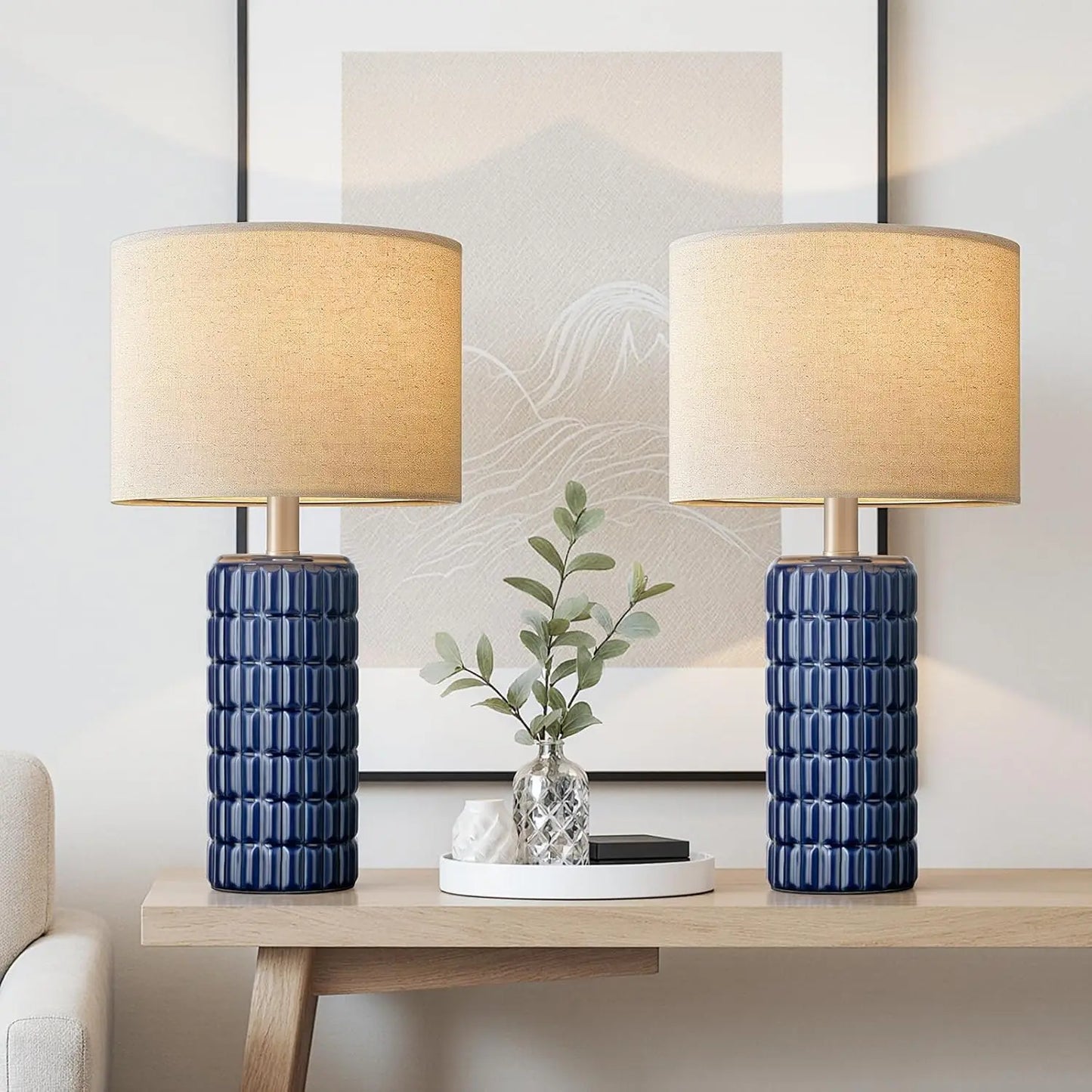 23" Modern Ceramic Table Lamp Set of 2 - Farmhouse Design with Linen Shade