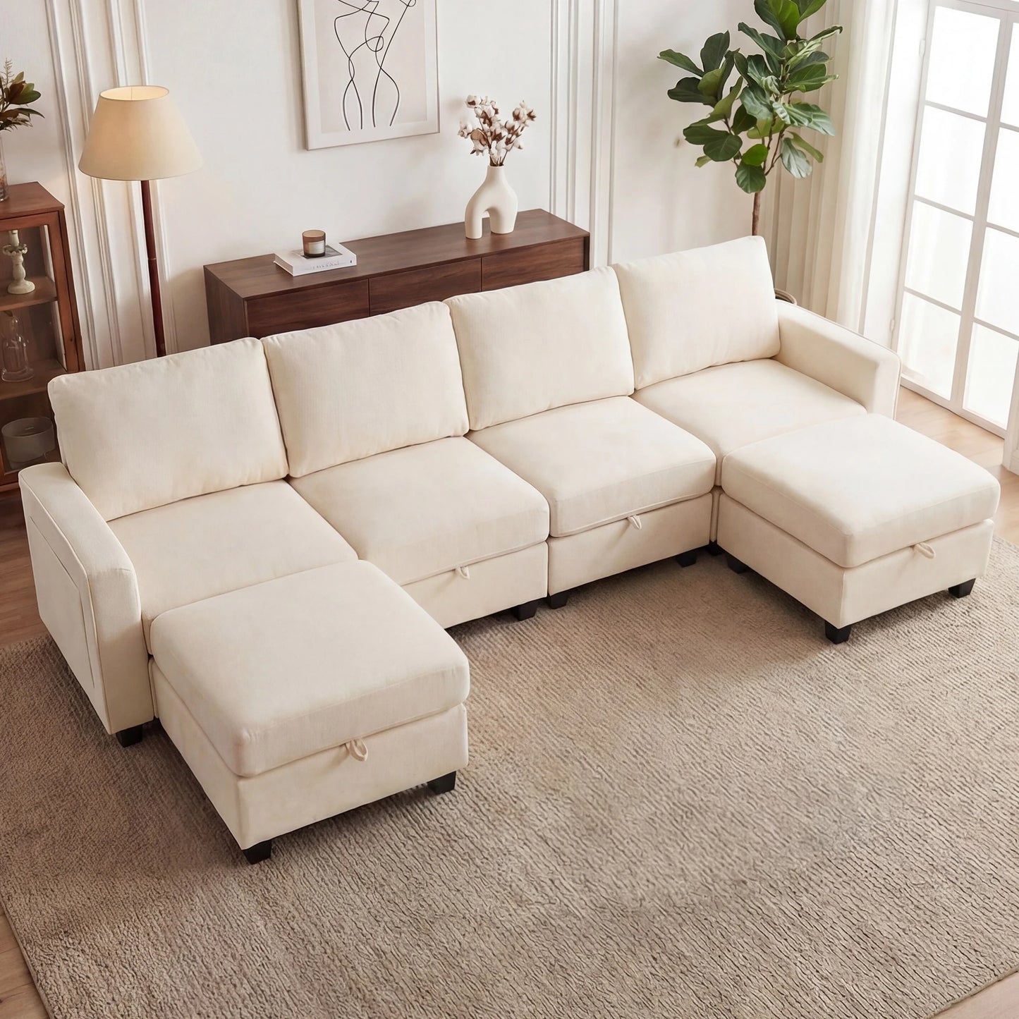Modular Sectional Sofa Set with 2 Ottomans, U Shaped Convertible Couch with Storage
