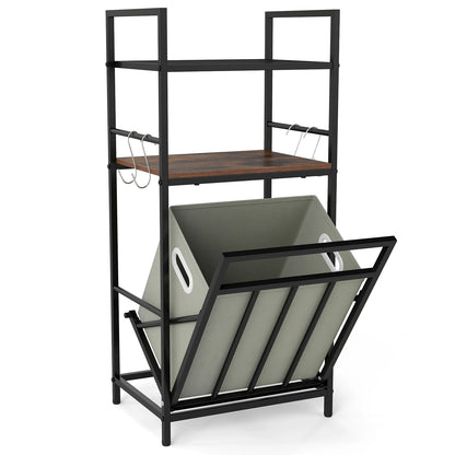 2-Tier Laundry Hamper w/ Tilt-out Basket, Laundry Sorter w/ 4 Hooks & Removable Bag