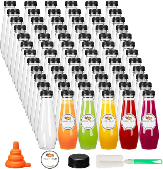 80 Pack 12oz Clear Plastic Juice Bottles with Caps, Reusable Beverage Containers for Juicing, Milkshakes, Tea, and More