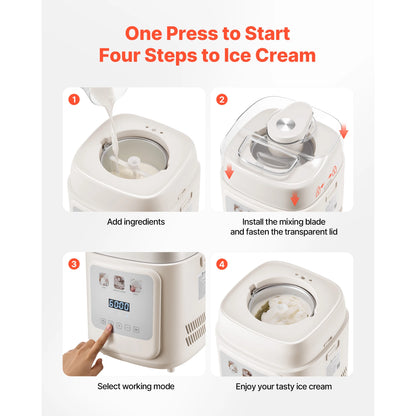 Upright Automatic Ice Cream Maker with Built-in Compressor, 1 Quart No Pre-freezing, Gelato,  Frozen Yogurt
