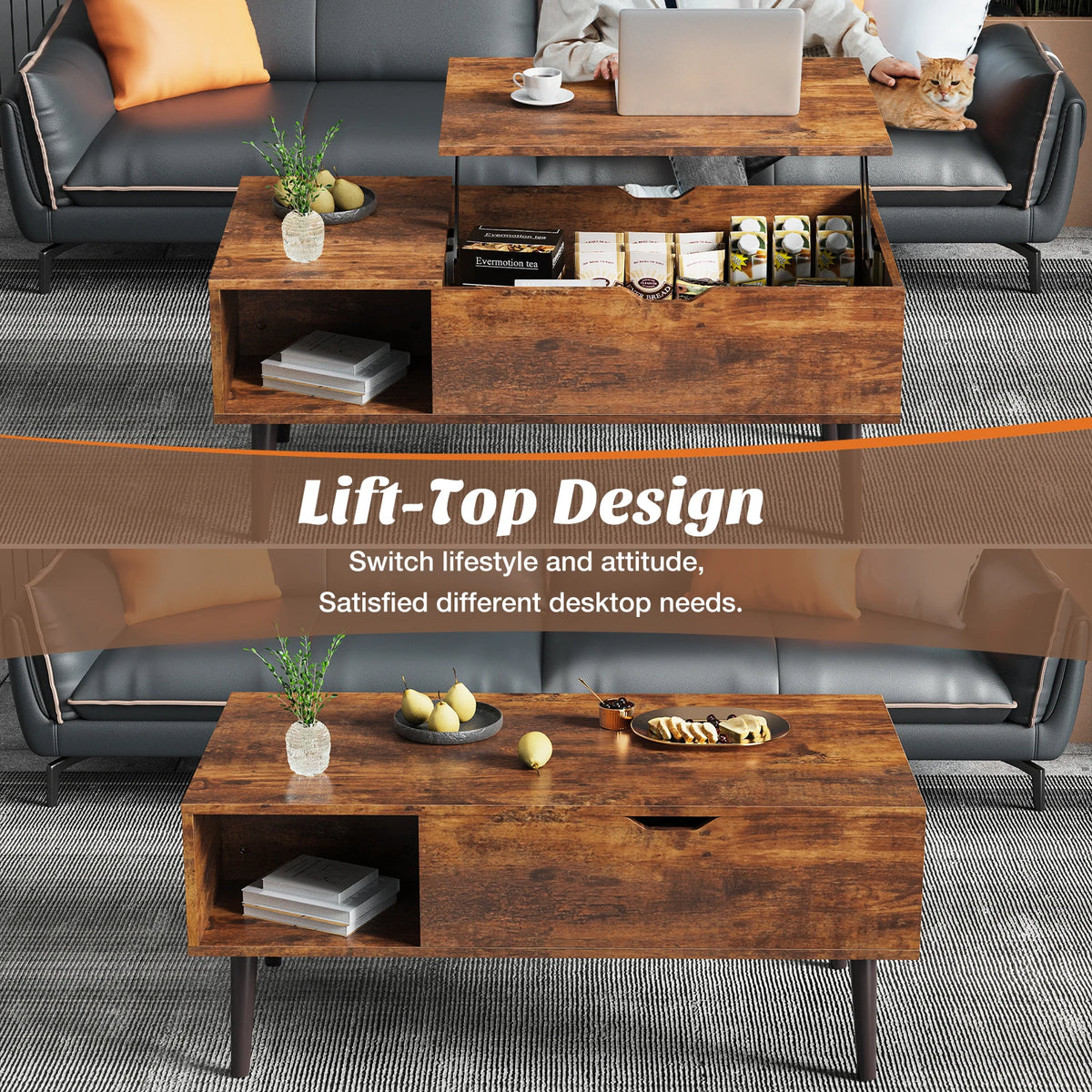 39.37"x19.7" Wood Living Room Lift Top Coffee Tables, Adjustable Storage Shelf, Easy Lift Or Lower
