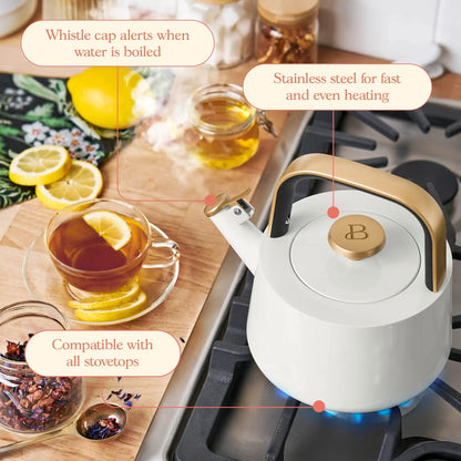 Beautiful 1.8L Ceramic Non-Stick Stovetop Tea Kettle, Sage Green by Drew Barrymore