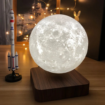 3 Color LED Magnetic Floating Rotating Moon Lamp with Wooden Base
