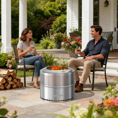 19 Inch Smokeless Fire Pit for Outdoor Wood Burning,  Portable 304, Perforated  Fireplace