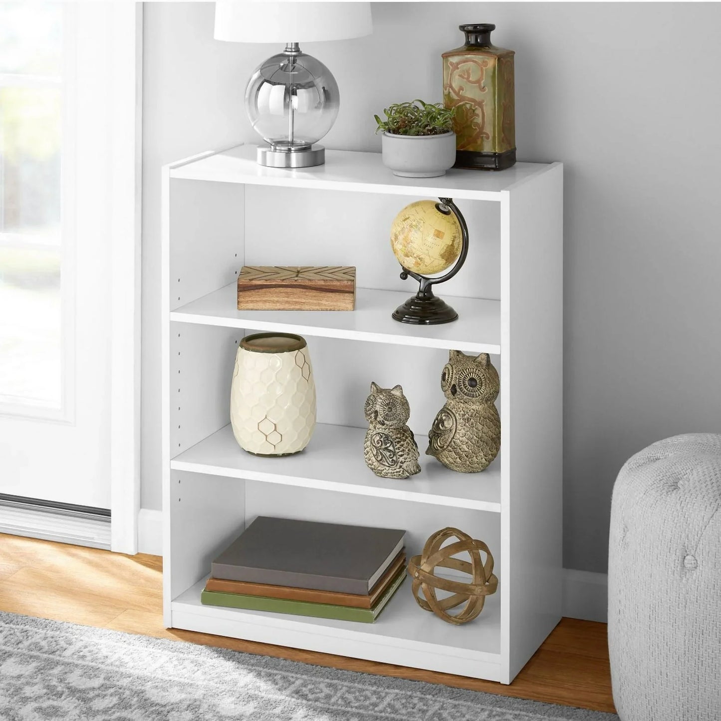 3-Shelf Bookcase with Adjustable Shelves, White, Freestanding for Books, Office Supplies, Toys