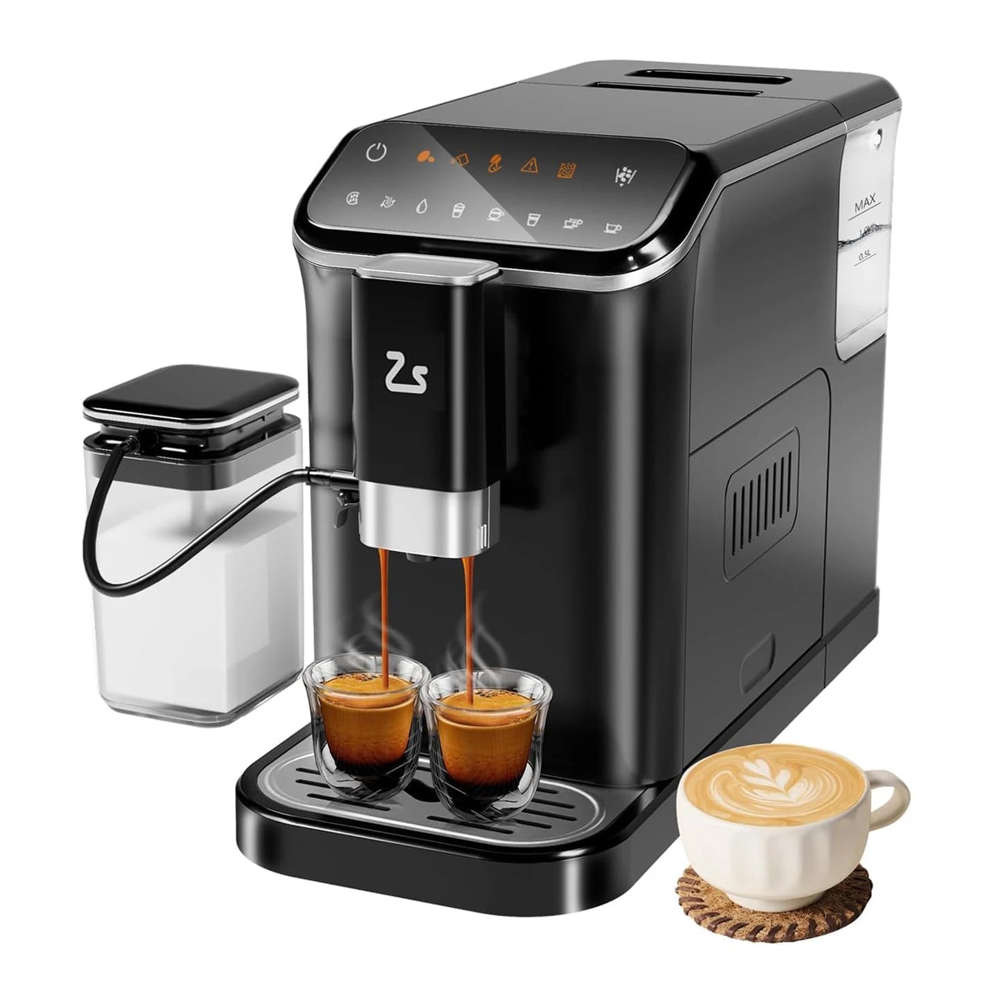 Fully Automatic Espresso Coffee Machine with Grinder,Auto Milk Frother, Auto-Cleaning for Latte/Cappuccino