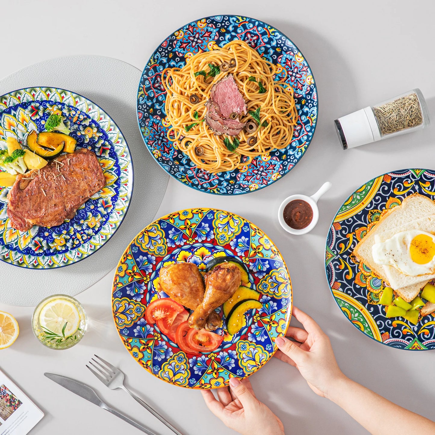 12/16/18/24 Piece Ceramic Dinnerware Set, Stoneware Bohemian Style