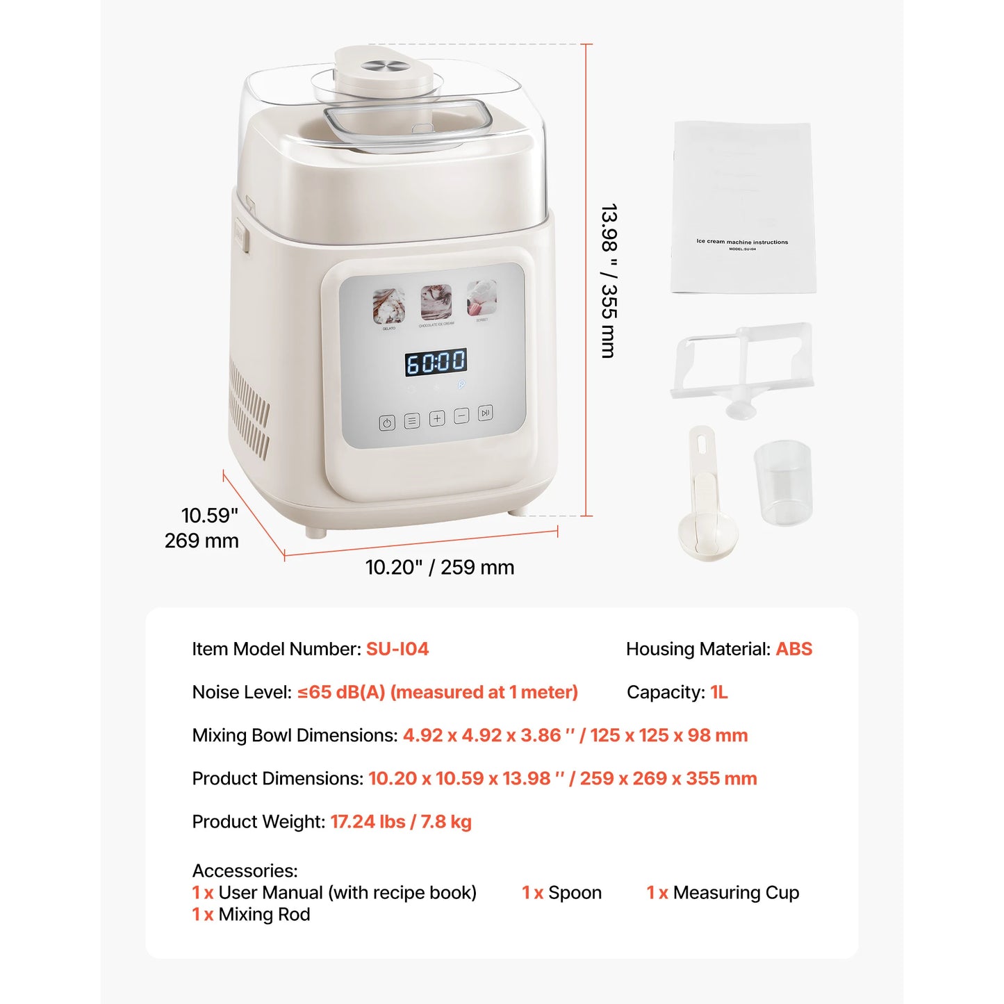 Upright Automatic Ice Cream Maker with Built-in Compressor, 1 Quart No Pre-freezing, Gelato,  Frozen Yogurt