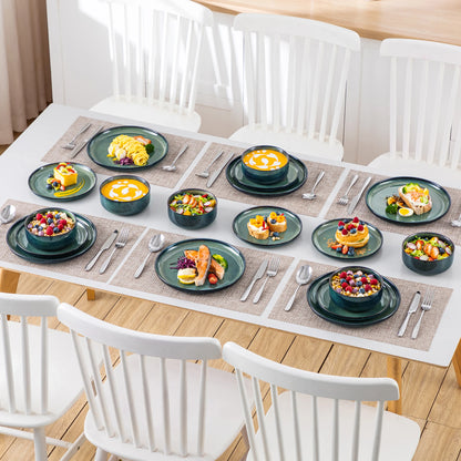 12/18 Piece Green Reactive Glaze Dinnerware Set, Scratch Resistant Stoneware Set with 4/6pcs Dinner Plate/Dessert/Bowl