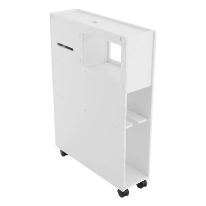 Modern Bathroom Storage Cabinet, PVC Narrow Floor Storage with Drawers, White