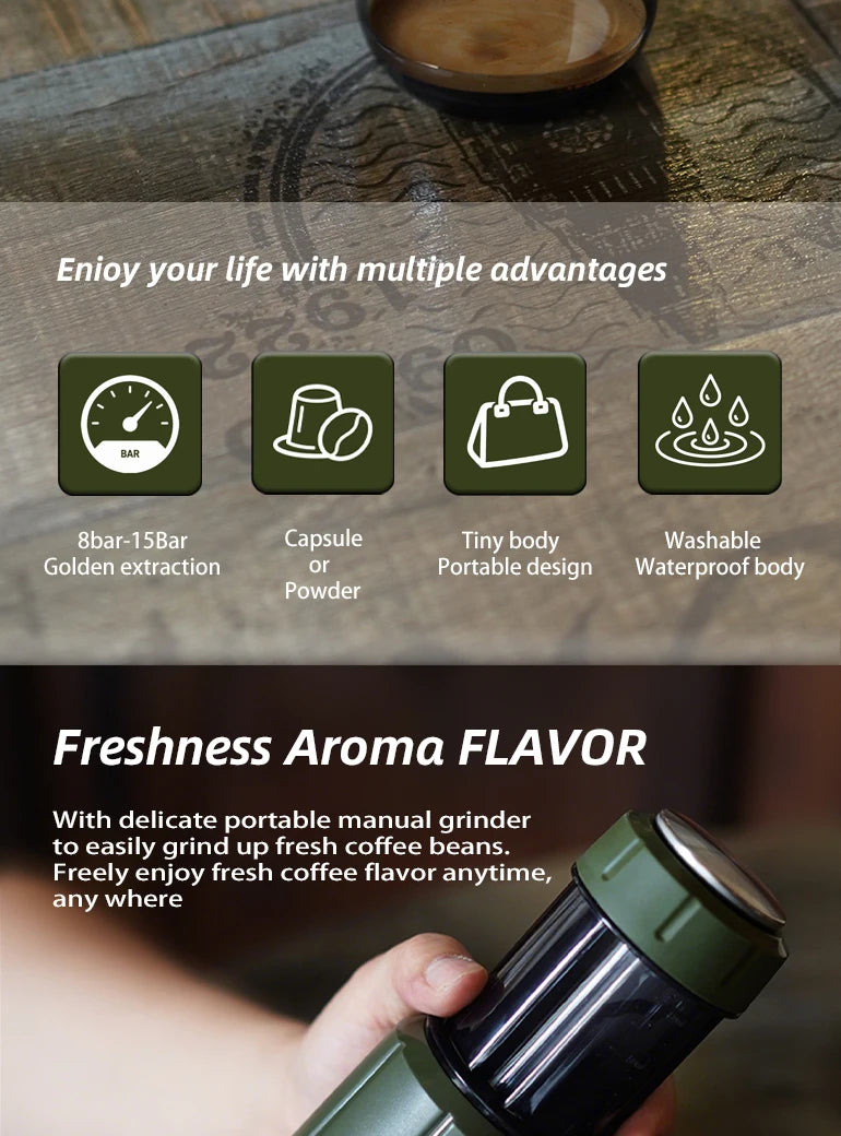 2 in 1 Portable Coffee Machine, Hot/Cold Water Manual Espresso Maker For Capsule & Ground