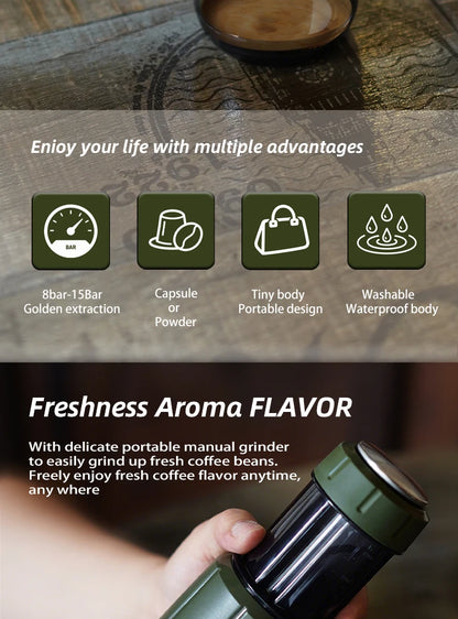 2 in 1 Portable Coffee Machine, Hot/Cold Water Manual Espresso Maker For Capsule & Ground