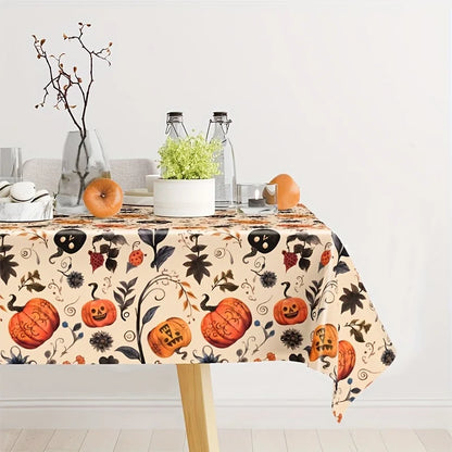 1pc,Halloween Pumpkin Tablecloth, 86.61*51.18inch, Beige Background Plastic Tablecover, Halloween Decoration for Home,Halloween Party,Table Decor