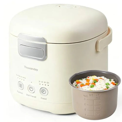Mini Rice Cooker, 2 Cup Uncooked 4 Cup Cooked, Portable Non-stick for Dorm Office 1-2 Person