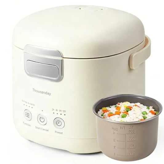 Mini Rice Cooker, 2 Cup Uncooked 4 Cup Cooked, Portable Non-stick for Dorm Office 1-2 Person