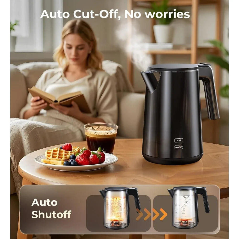 1L 1200W Stainless Steel Electric Kettle with 7 Temperature Settings, 4 Hour Keep Warm, Fast Boil, Auto Shut Off, Black