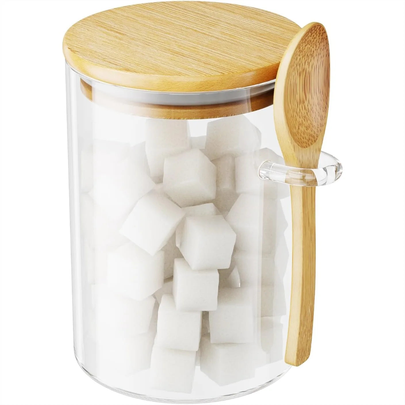 Glass Container, 15oz Airtight Canister with Bamboo Lid and Spoon, for Coffee Beans, Spices
