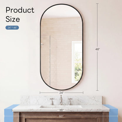 Oval Wall Mirror with Metal Frame,Tempered Glass