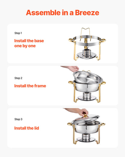 4 Pack Chafing Dish Buffet Set, Stainless Steel w/4 Full Size Round Pans