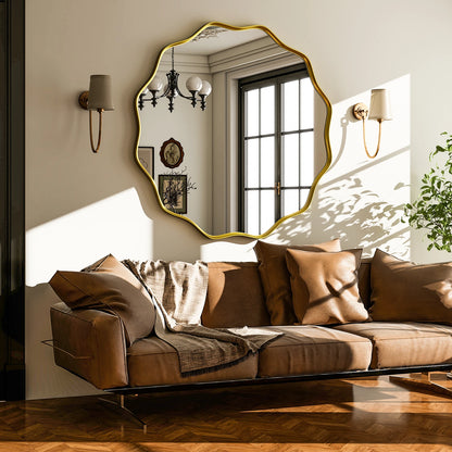 Decorative Wavy Round Bathroom Mirror with Deep Frame