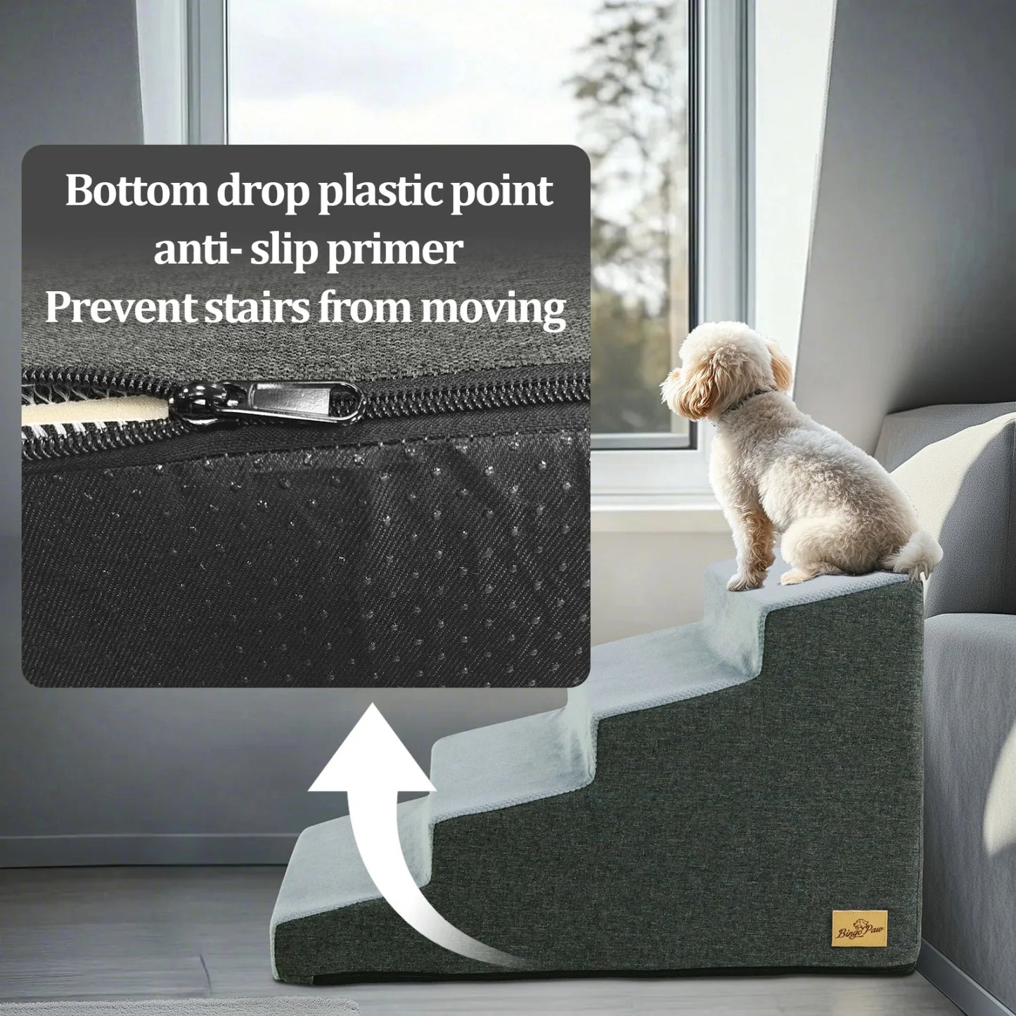 3/4 Step Dog Stairs with Washable Cover, Non-Slip
